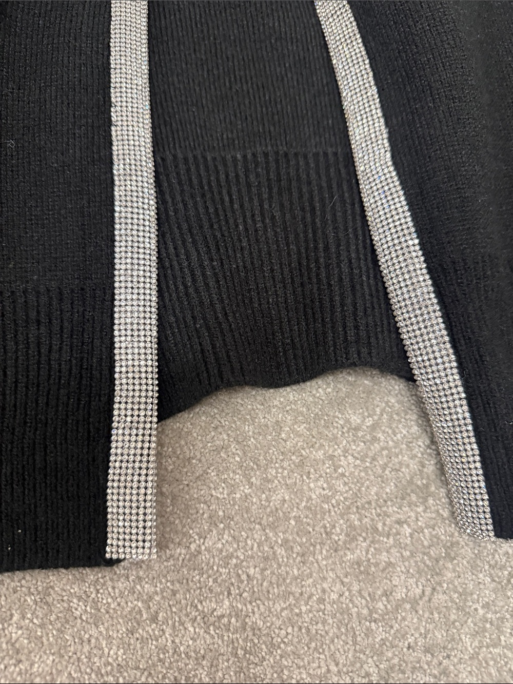 Black Open Front Knit Cardigan with Silver Trim - Picture 4 of 4